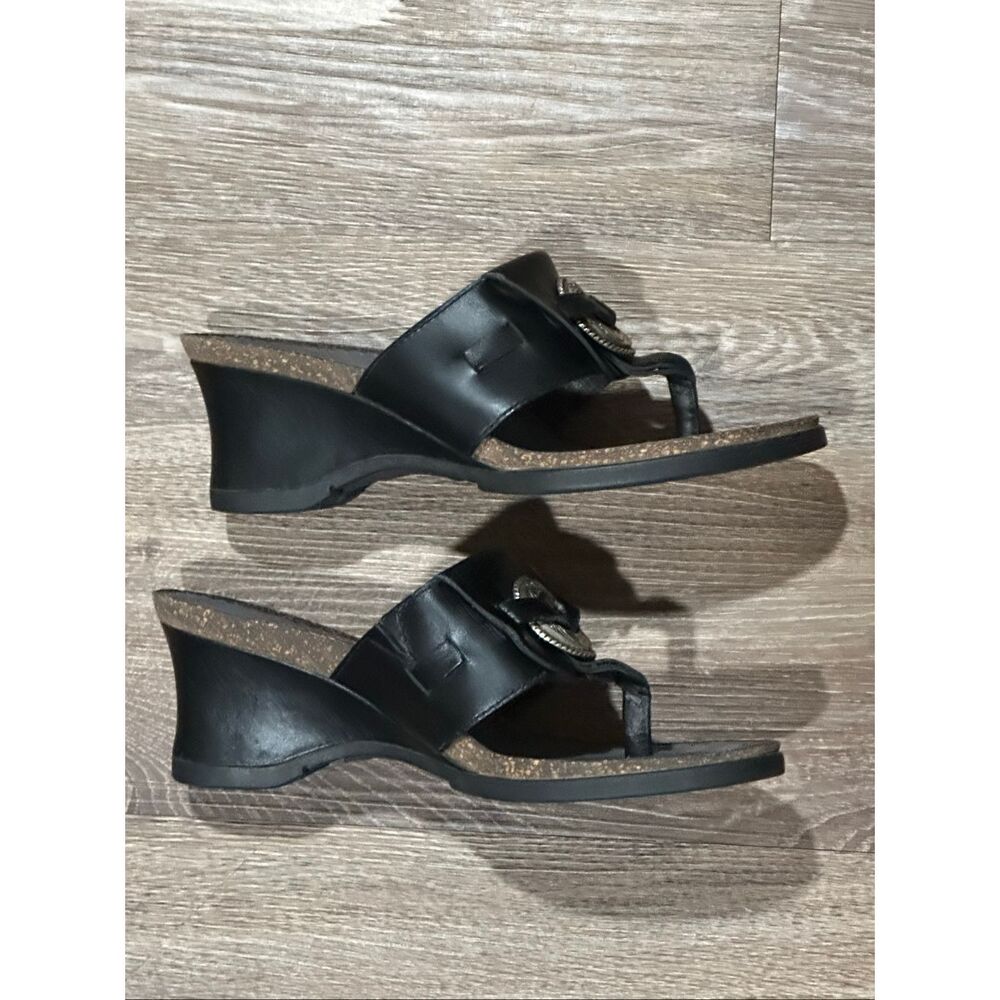 Ariat flare wedge 6.5 black leather sandals heels - Picture 5 of 10